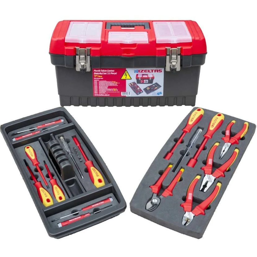 İZELTAŞ 19'' PLASTİK TAKIM ÇANTASI ELEKTRİKÇİ SET DOLU (23 PARÇA) 8440001023